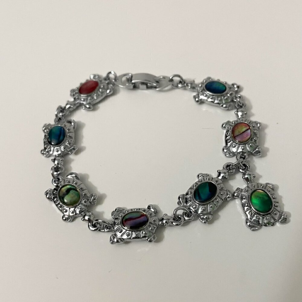 Multi Coloured Turtle Shell Bracelet 7 Inch Long - Picture 2 of 16